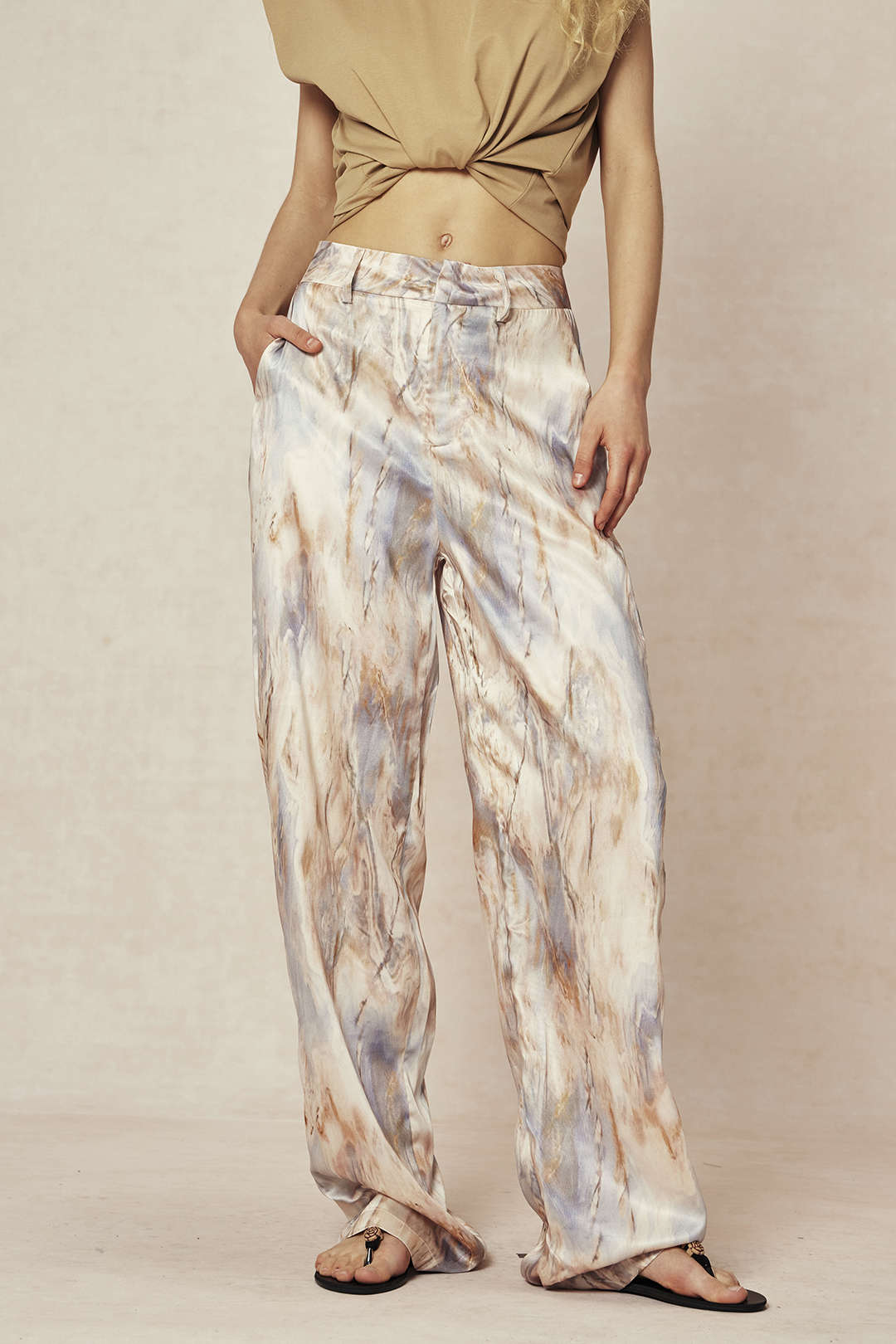 Women’s Marble-Print Satin Trousers