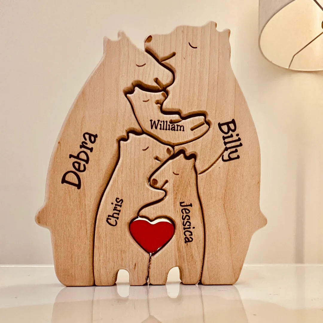 Personalised Wooden Bear Family Figurine