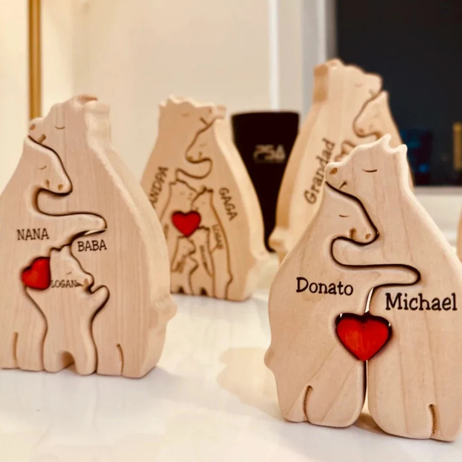 Personalised Wooden Bear Family Figurine