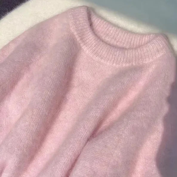 Women's Light Pink Mohair Pullover Sweater – Lightweight Fuzzy Texture