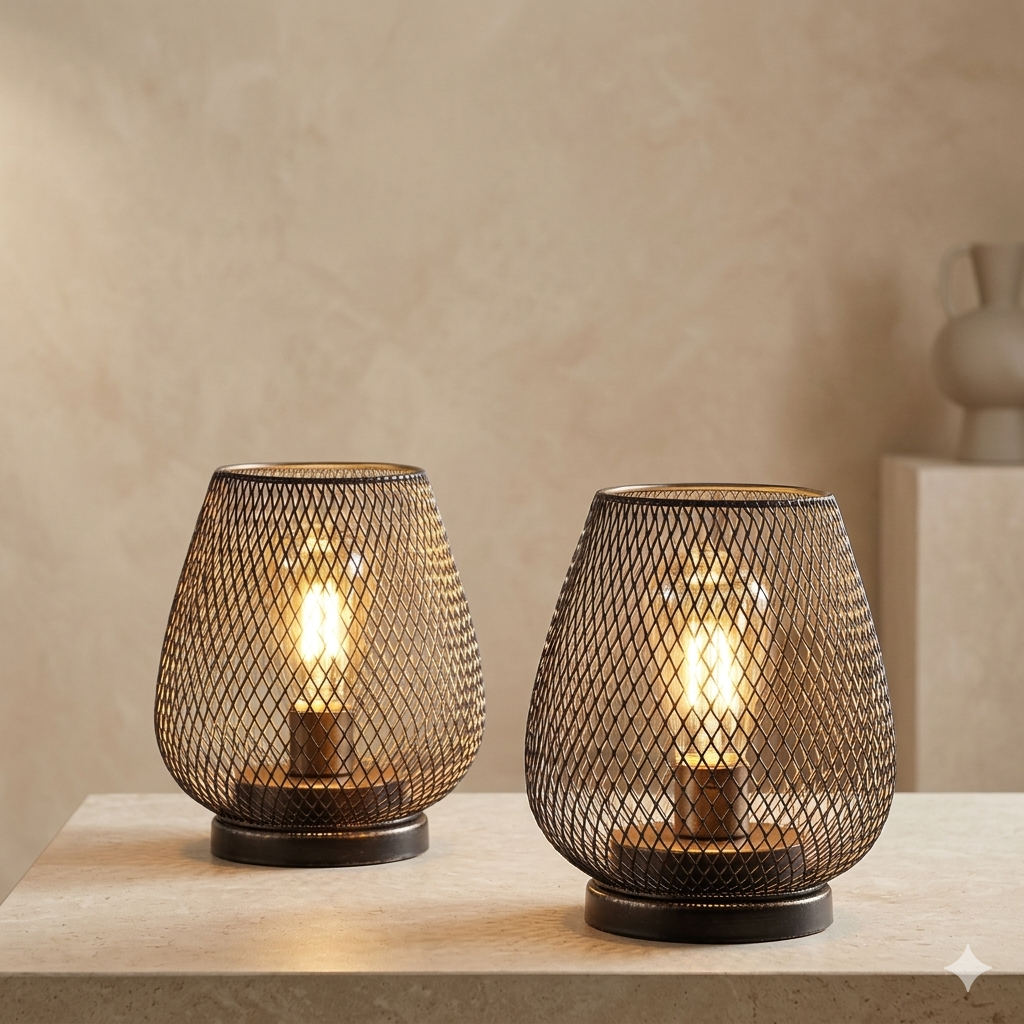 Rechargeable Cordless Metal Mesh Table Lamp