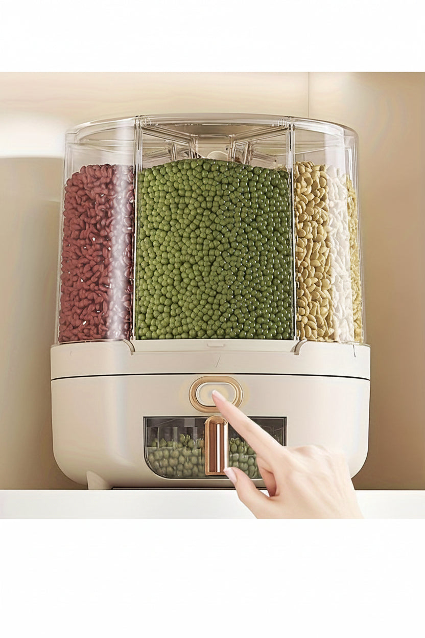 Rotating Airtight Food Storage Container with 360° Base, Large Capacity Grain and Cereal Dispenser