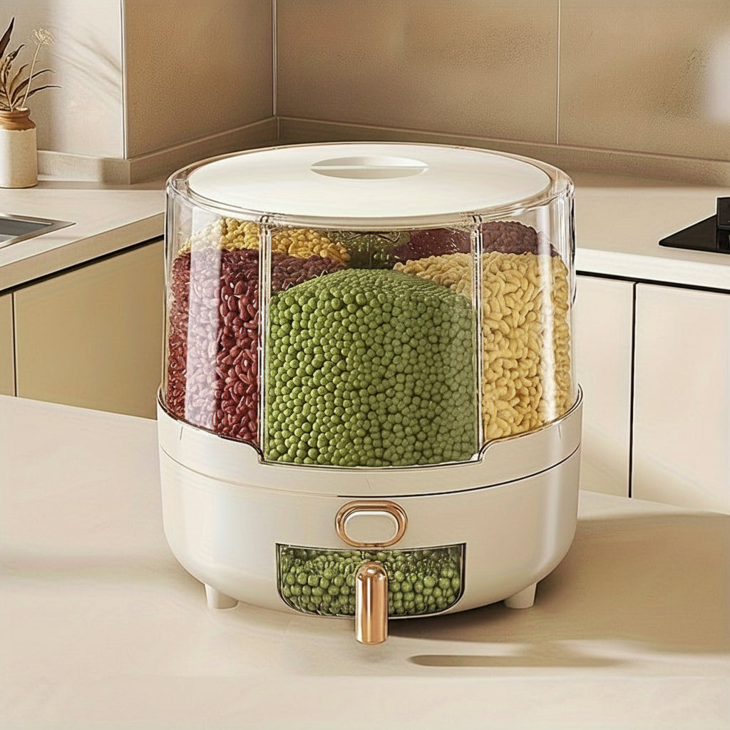 Rotating Airtight Food Storage Container with 360° Base, Large Capacity Grain and Cereal Dispenser