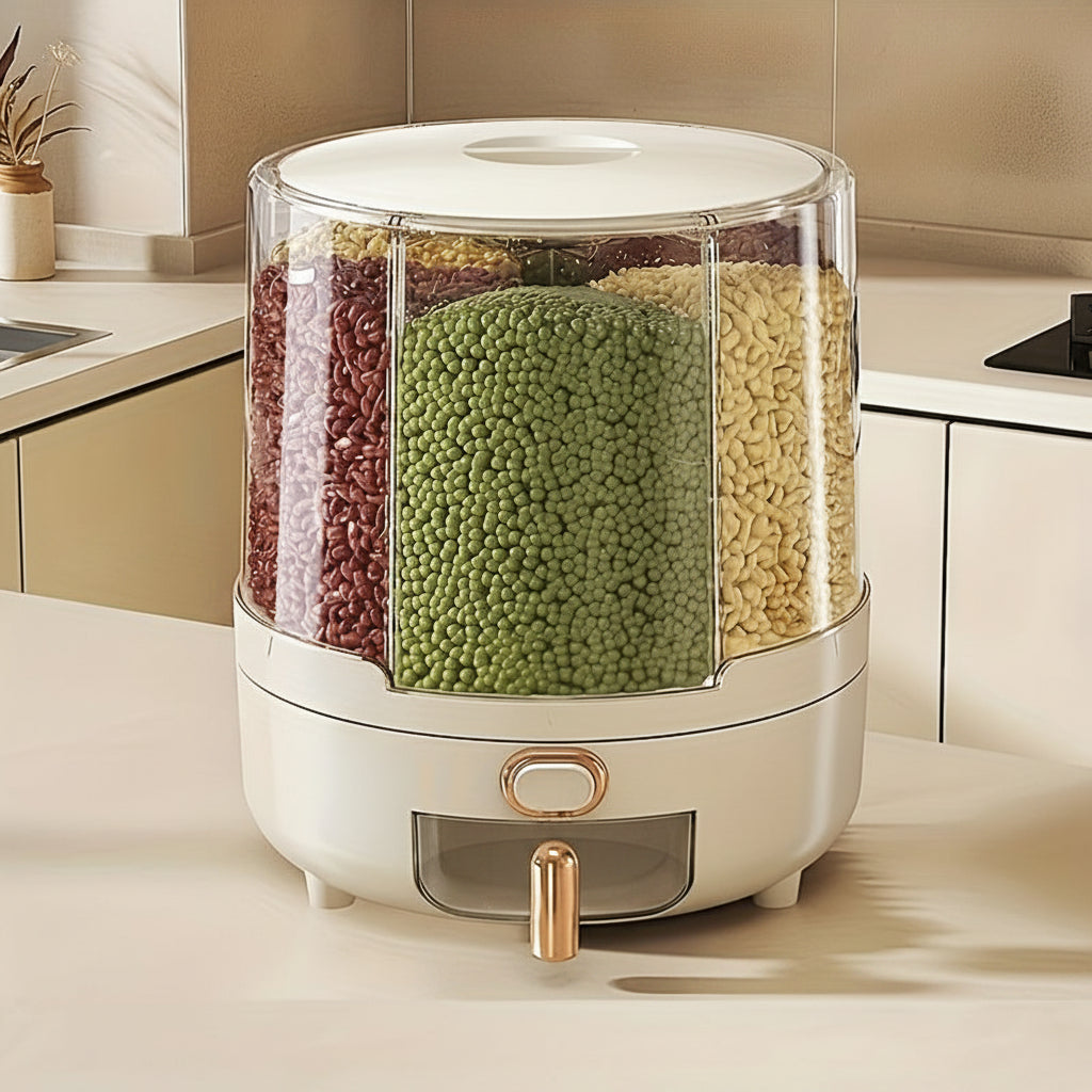 Rotating Airtight Food Storage Container with 360° Base, Large Capacity Grain and Cereal Dispenser