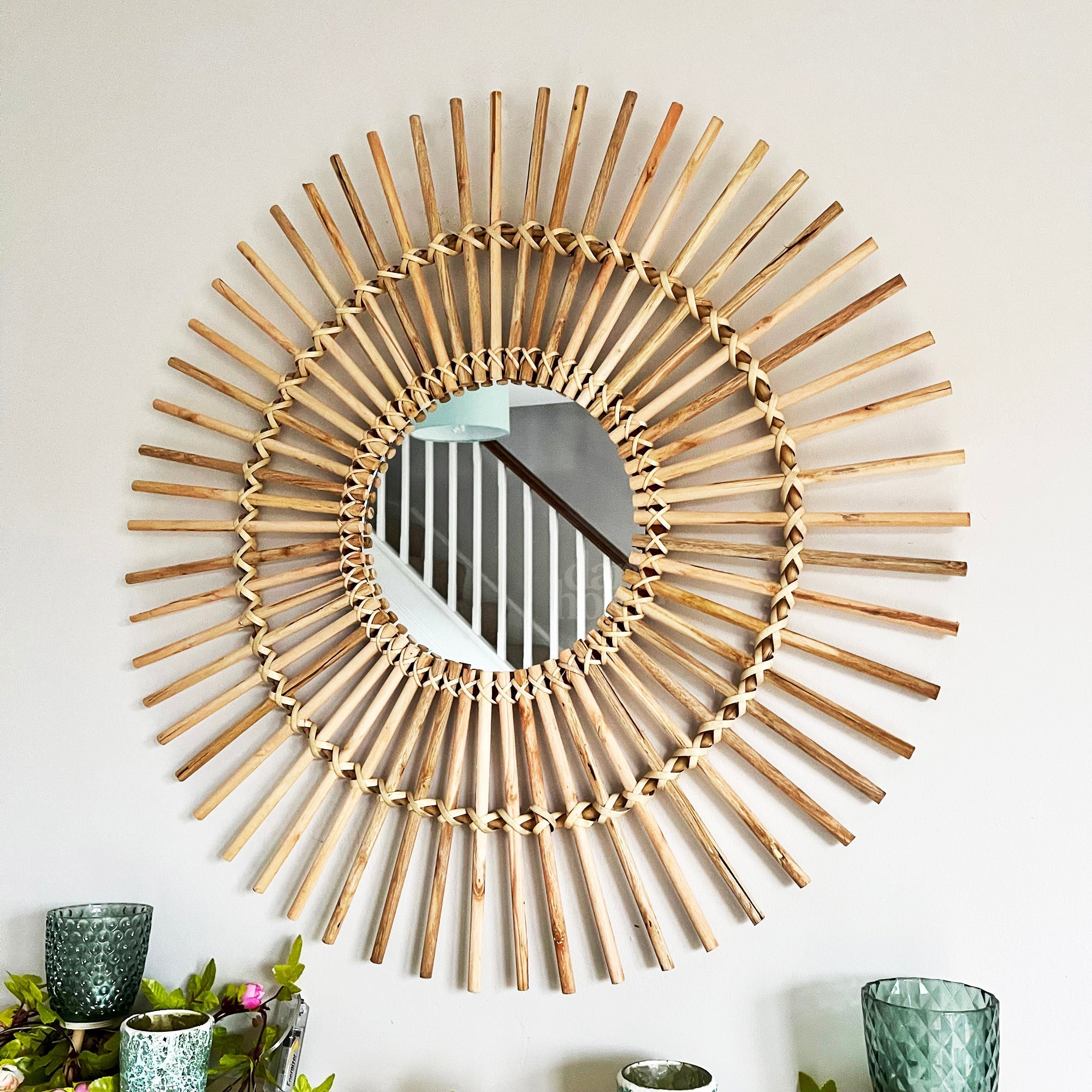 Round Bohemian Wall Mirror for Living Room Bedroom and Entryway Decor