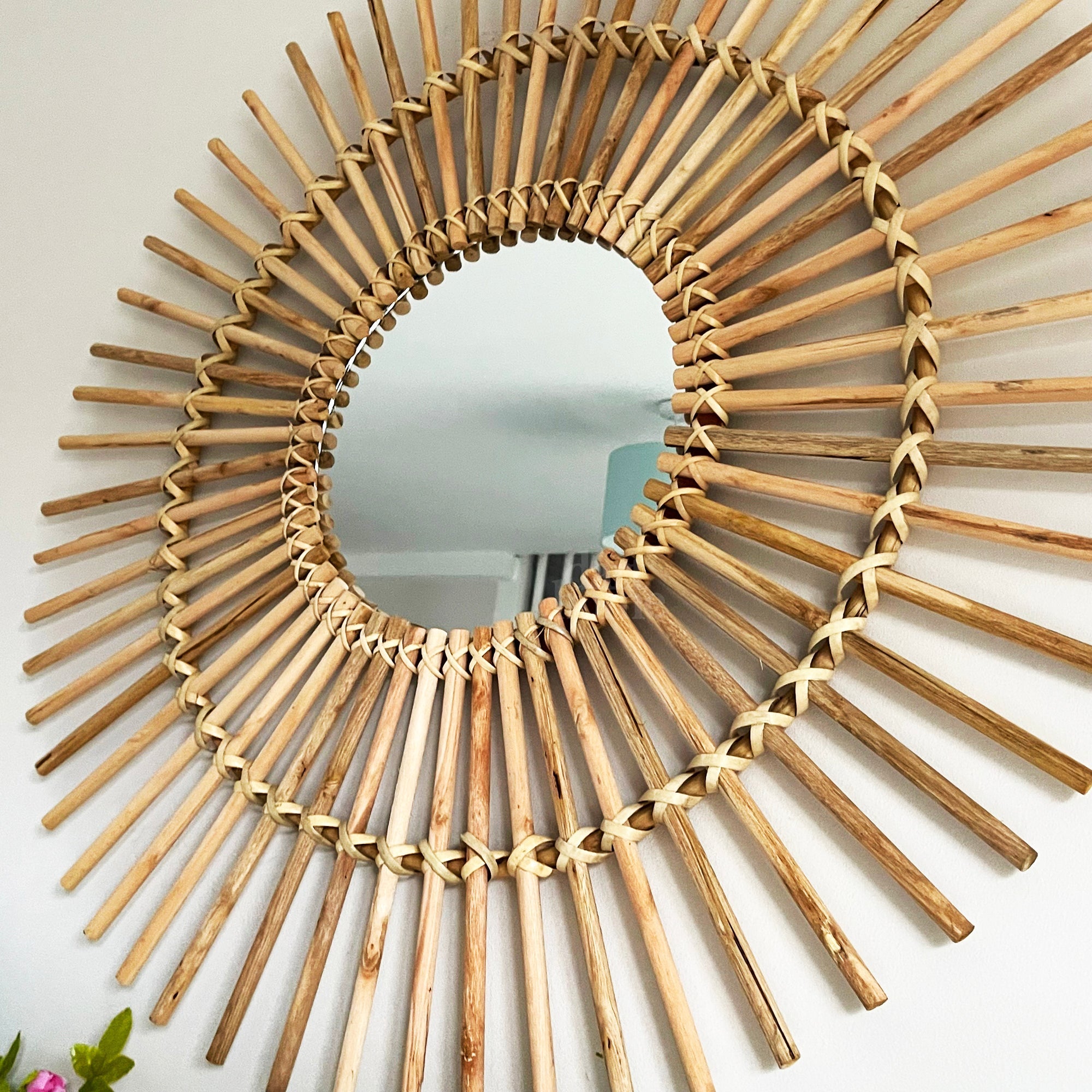 Round Bohemian Wall Mirror for Living Room Bedroom and Entryway Decor