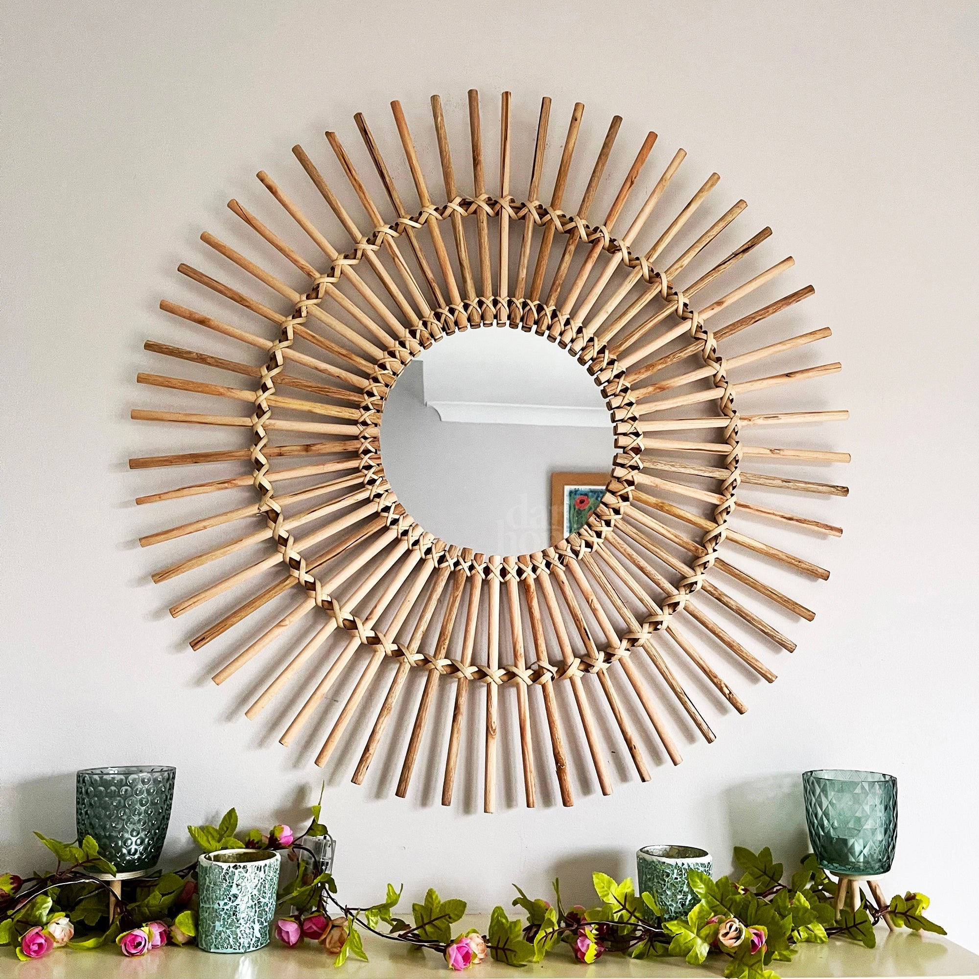 Round Bohemian Wall Mirror for Living Room Bedroom and Entryway Decor
