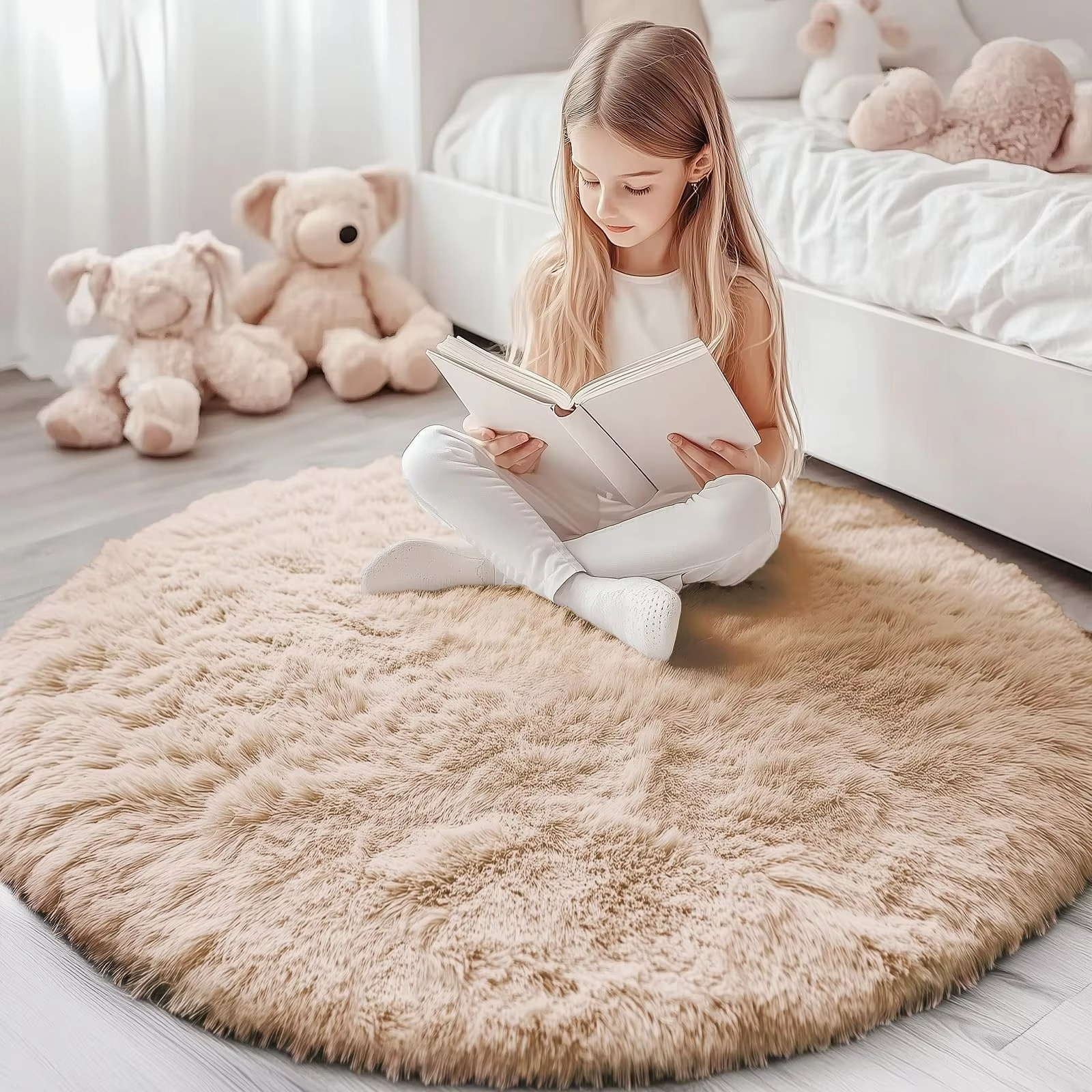 Round Shag Carpet with Plush Texture and Non-Slip Backing