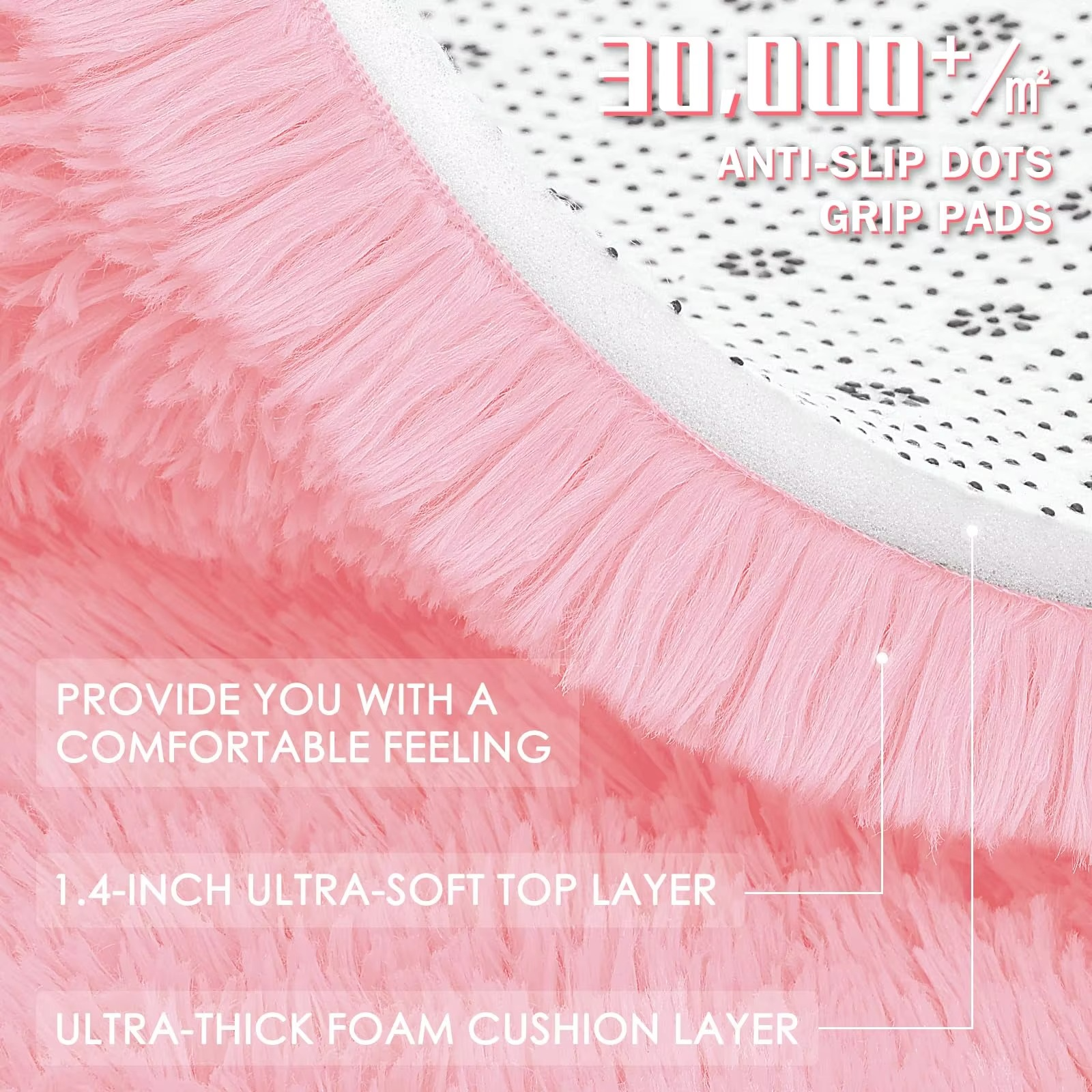 Round Shag Carpet with Plush Texture and Non-Slip Backing