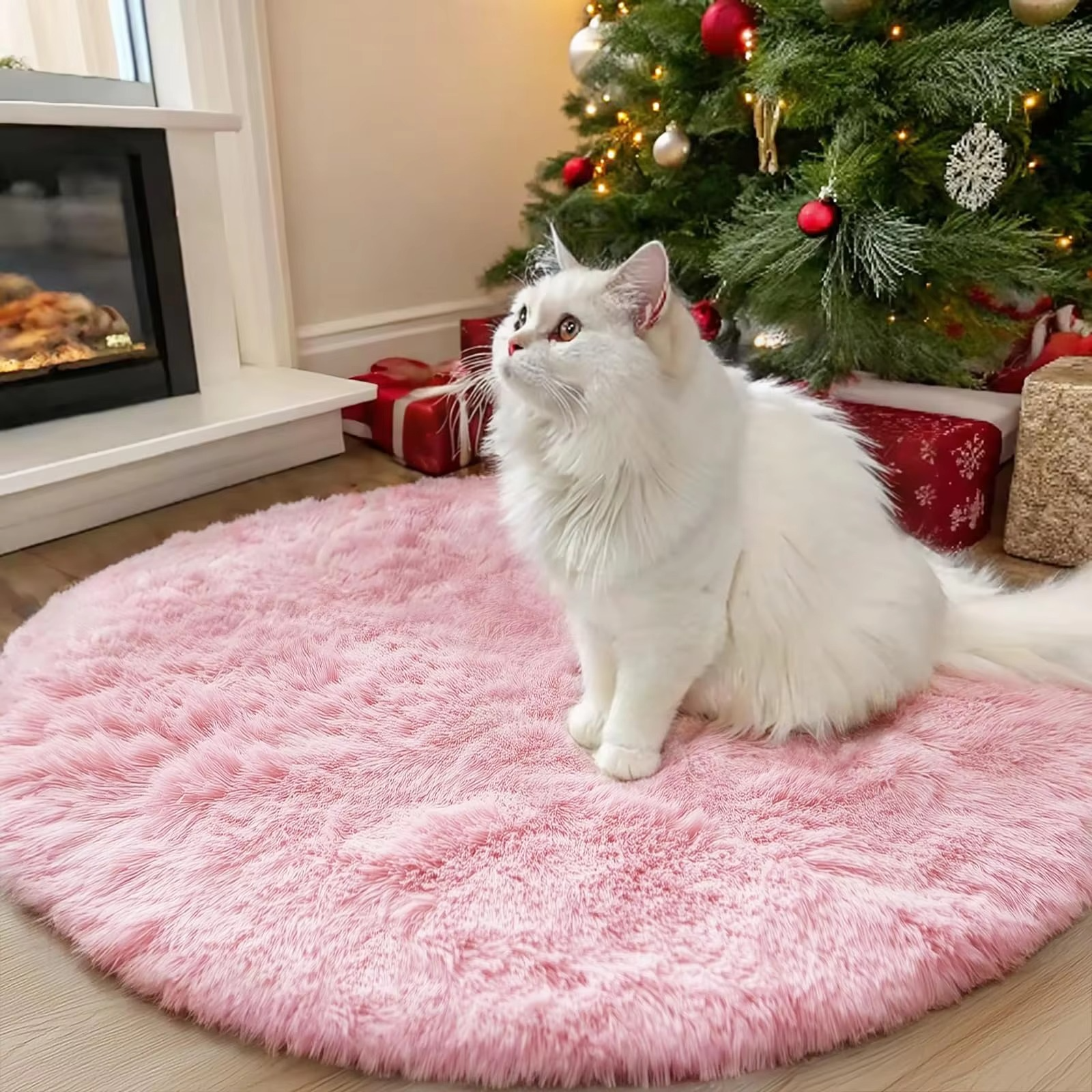 Round Shag Carpet with Plush Texture and Non-Slip Backing