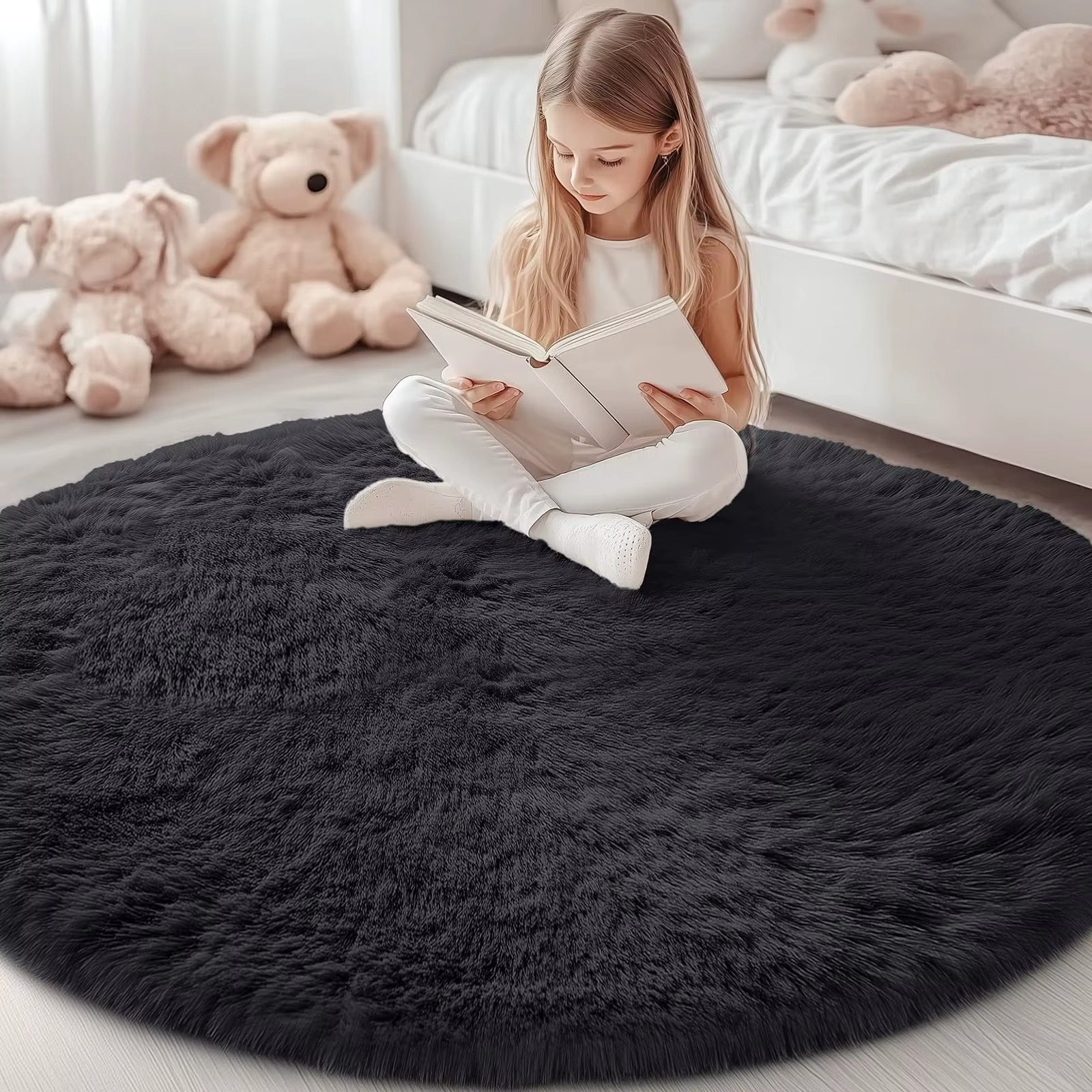 Round Shag Carpet with Plush Texture and Non-Slip Backing
