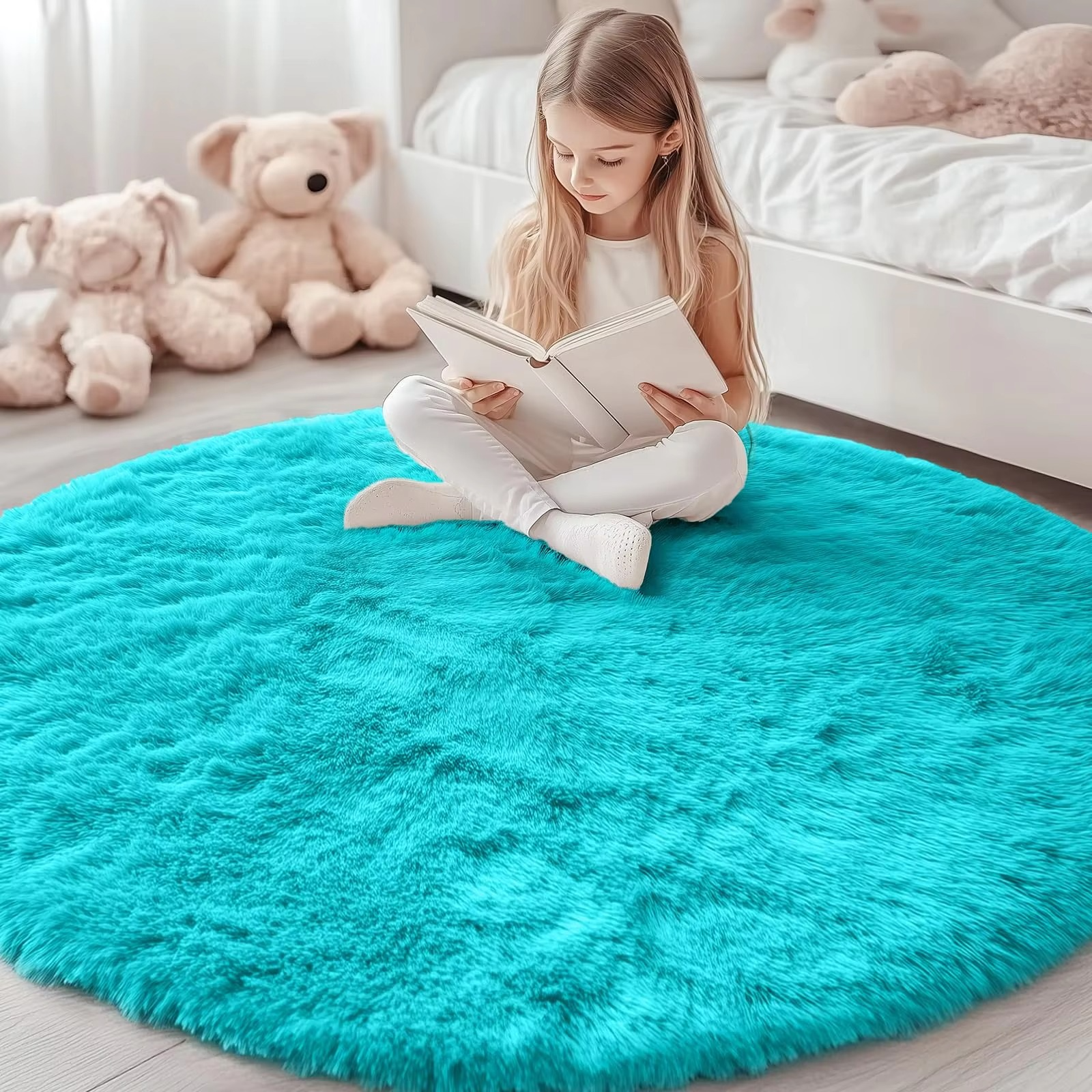 Round Shag Carpet with Plush Texture and Non-Slip Backing