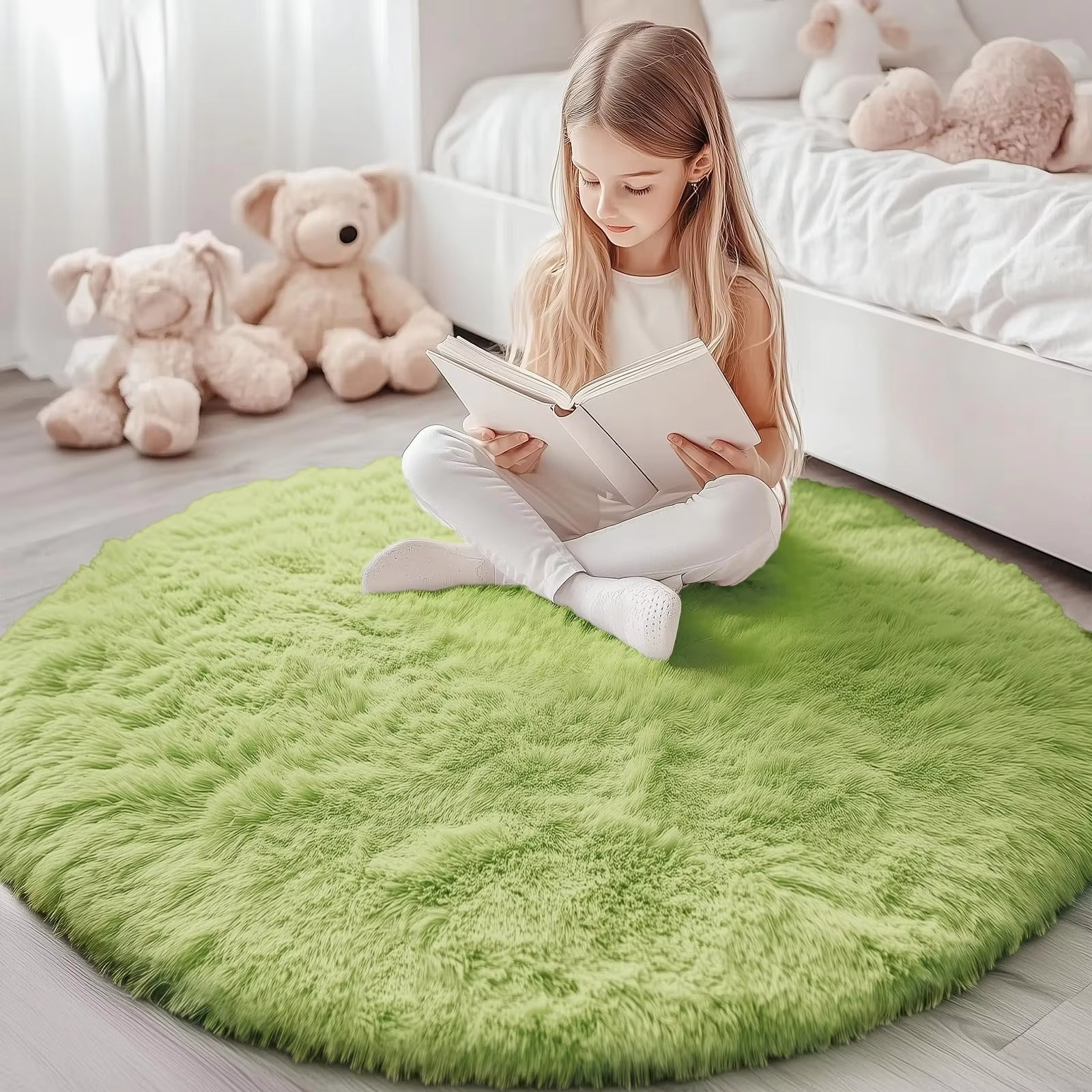 Round Shag Carpet with Plush Texture and Non-Slip Backing