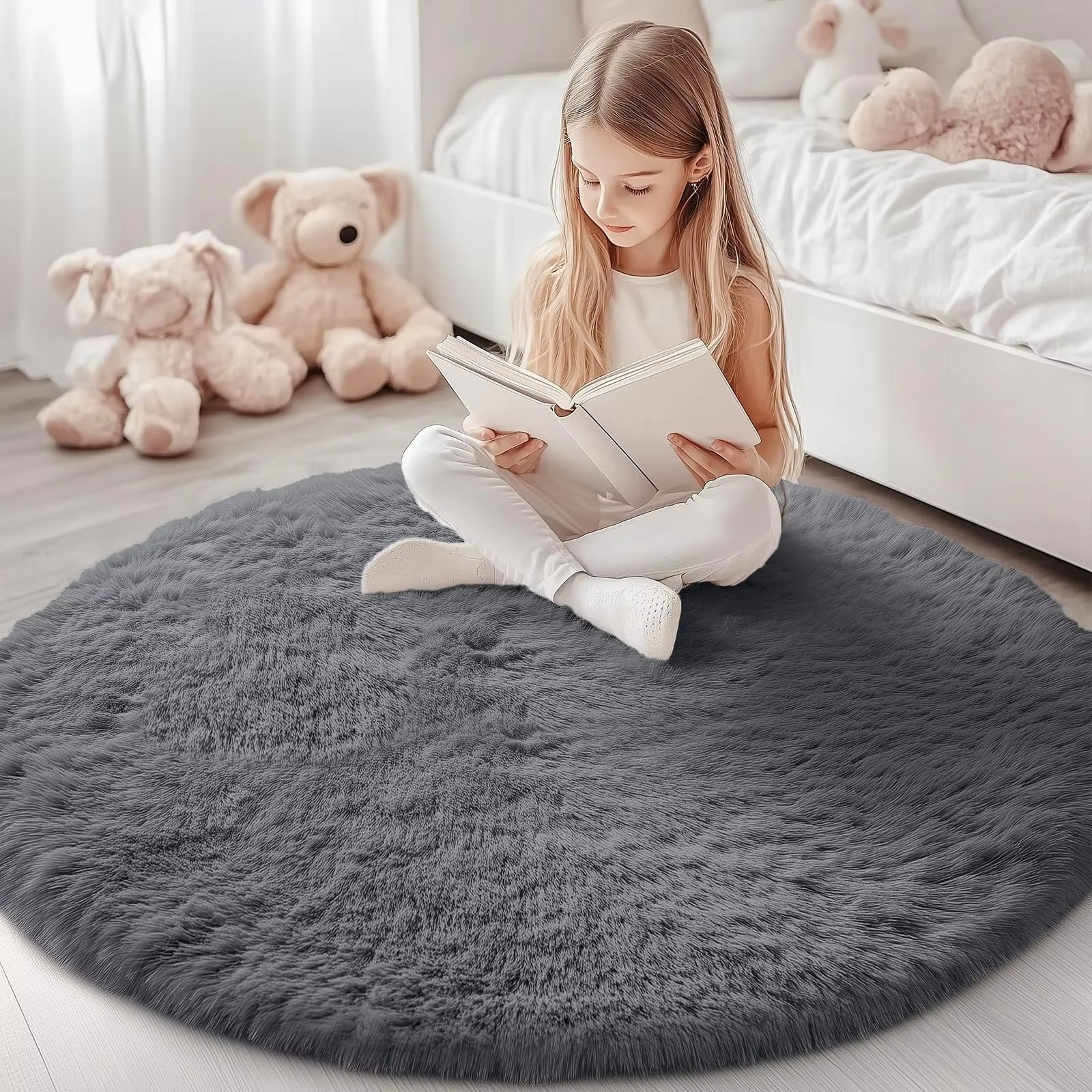 Round Shag Carpet with Plush Texture and Non-Slip Backing
