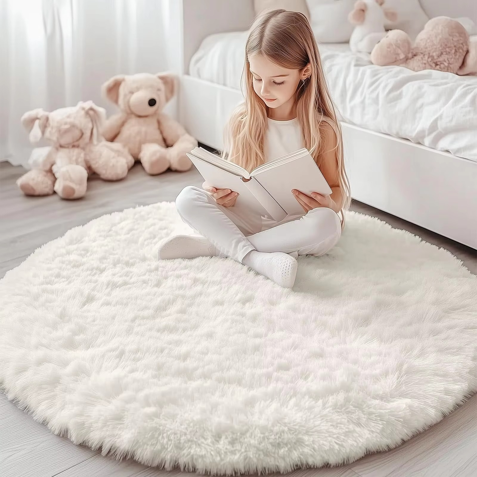Round Shag Carpet with Plush Texture and Non-Slip Backing