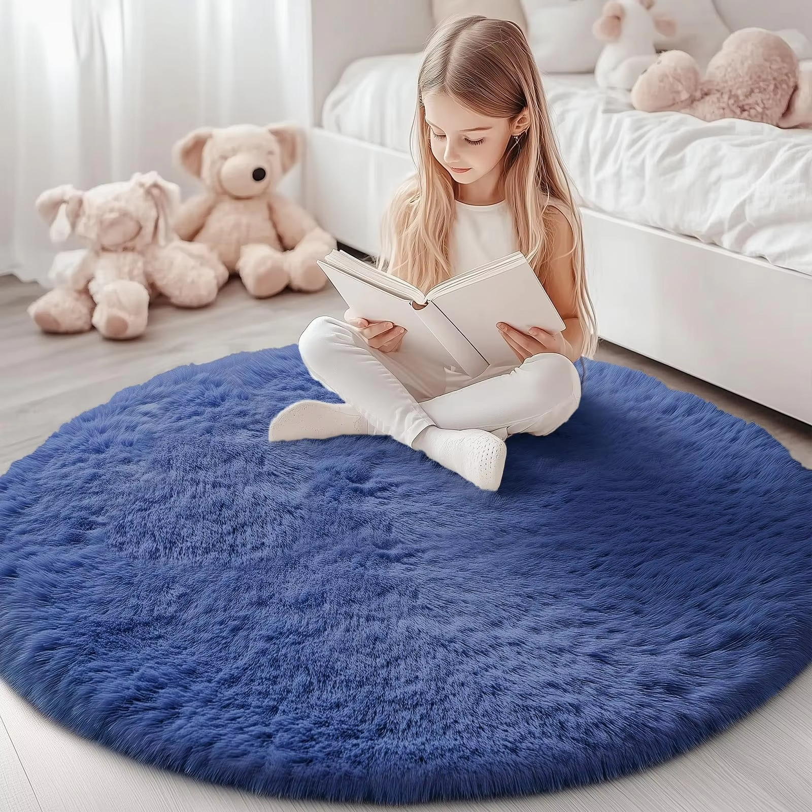 Round Shag Carpet with Plush Texture and Non-Slip Backing