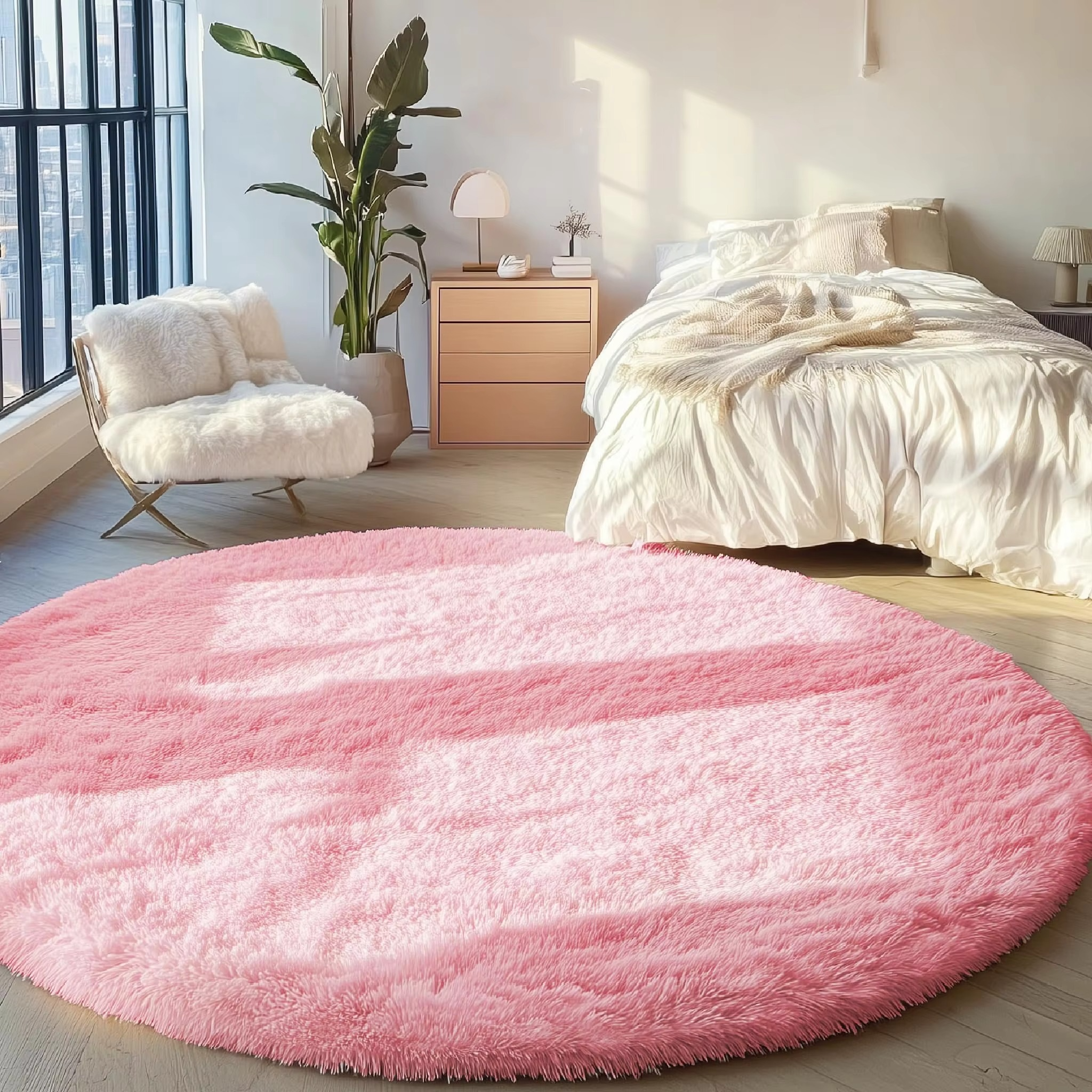 Round Shag Carpet with Plush Texture and Non-Slip Backing