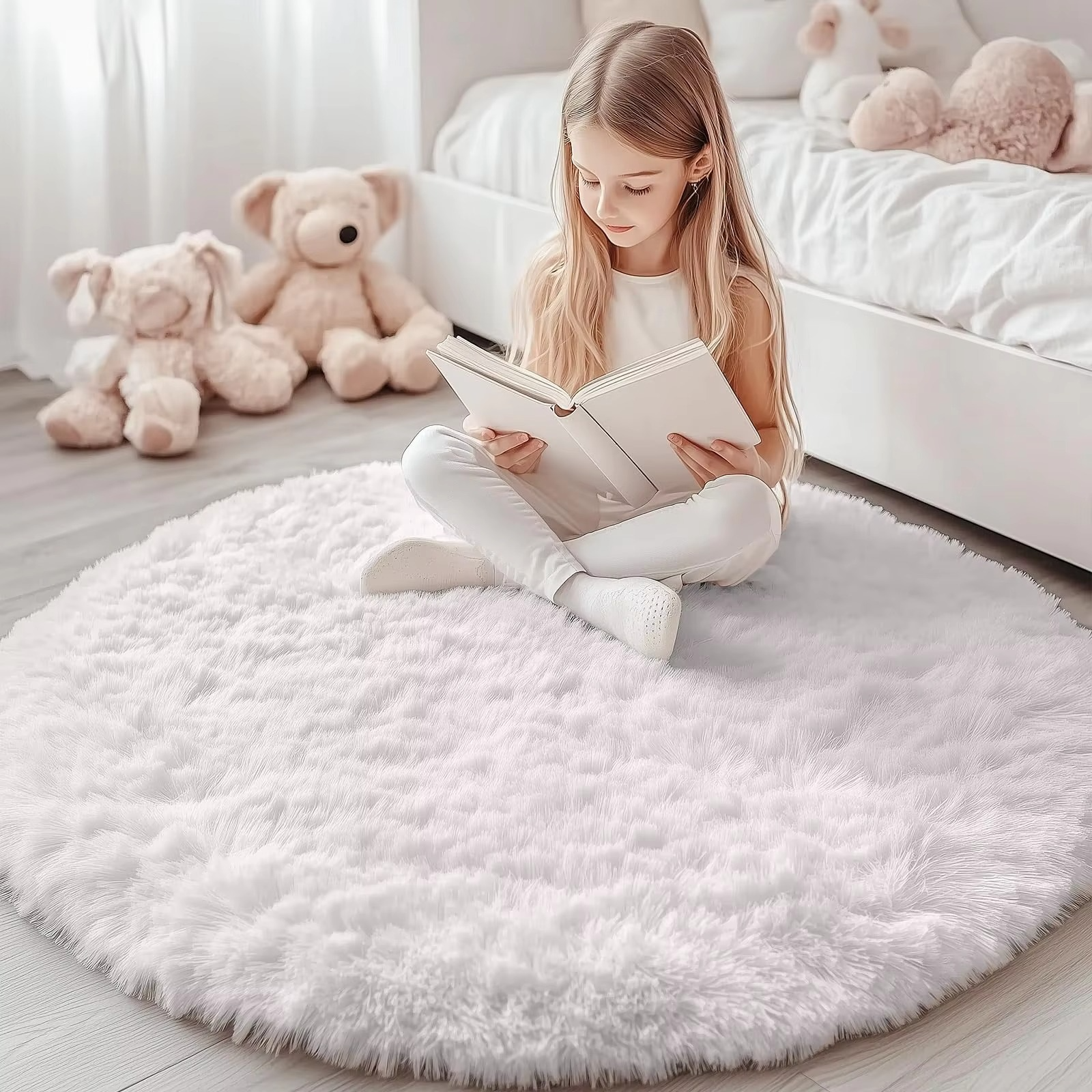 Round Shag Carpet with Plush Texture and Non-Slip Backing