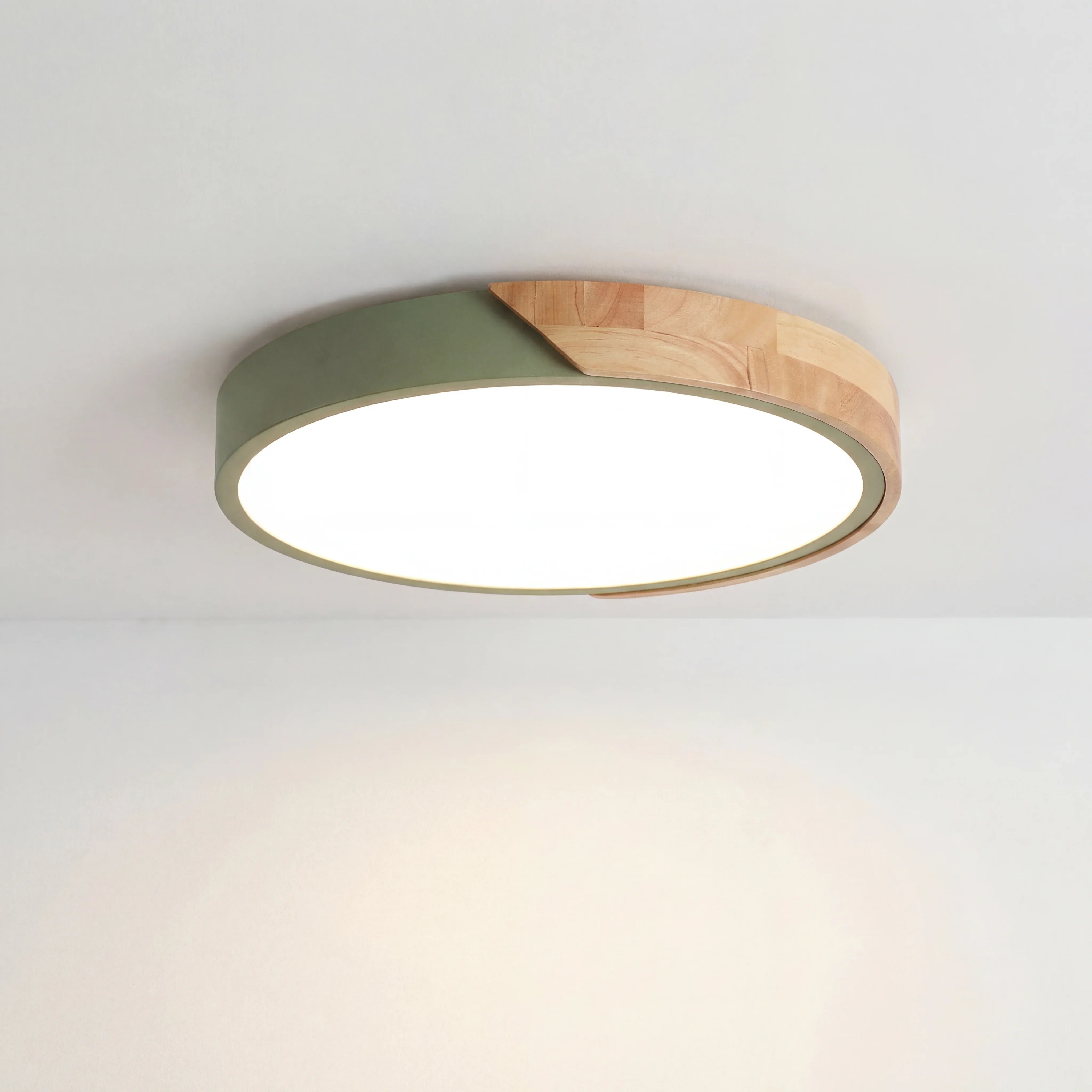 Round Dimmable Macaron LED Ceiling Lamp with Wood Accent