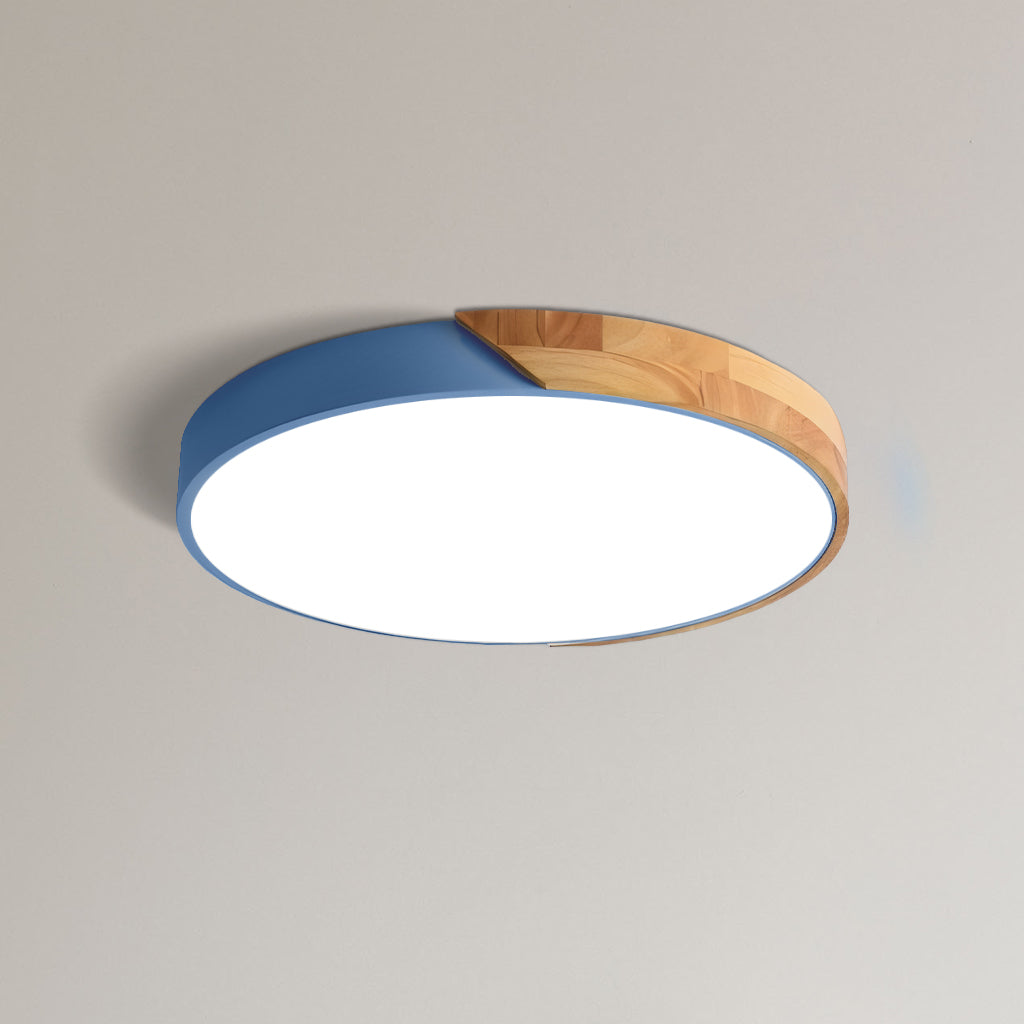 Round Dimmable Macaron LED Ceiling Lamp with Wood Accent