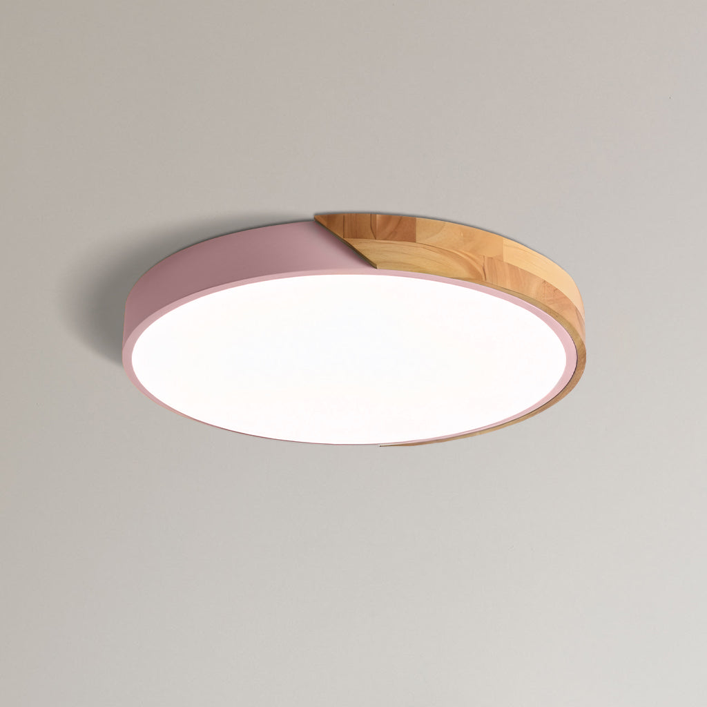 Round Dimmable Macaron LED Ceiling Lamp with Wood Accent