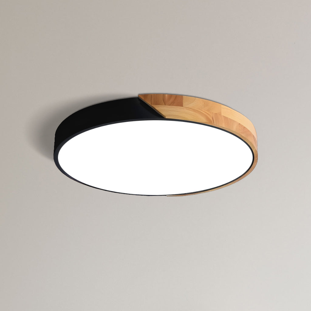 Round Dimmable Macaron LED Ceiling Lamp with Wood Accent