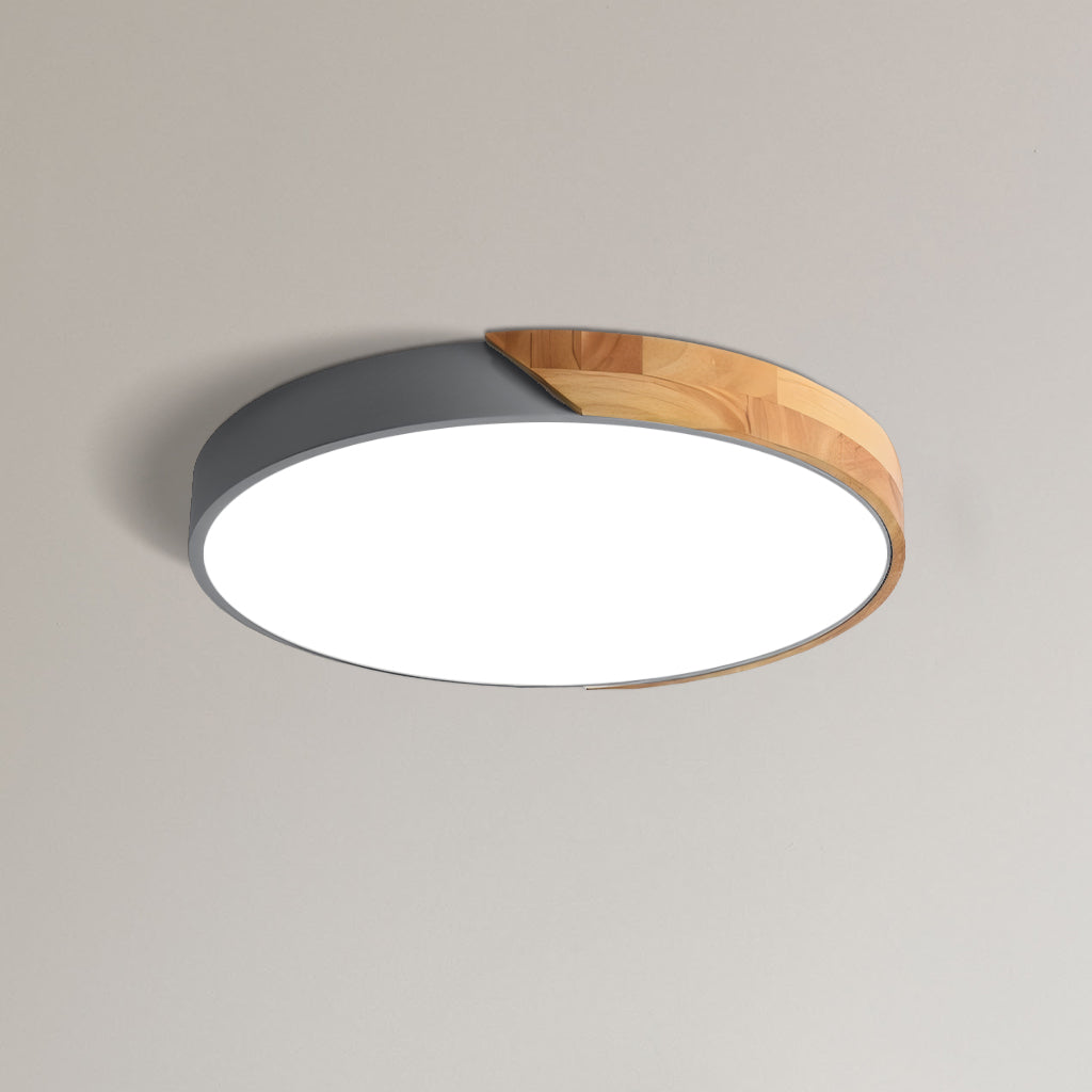 Round Dimmable Macaron LED Ceiling Lamp with Wood Accent