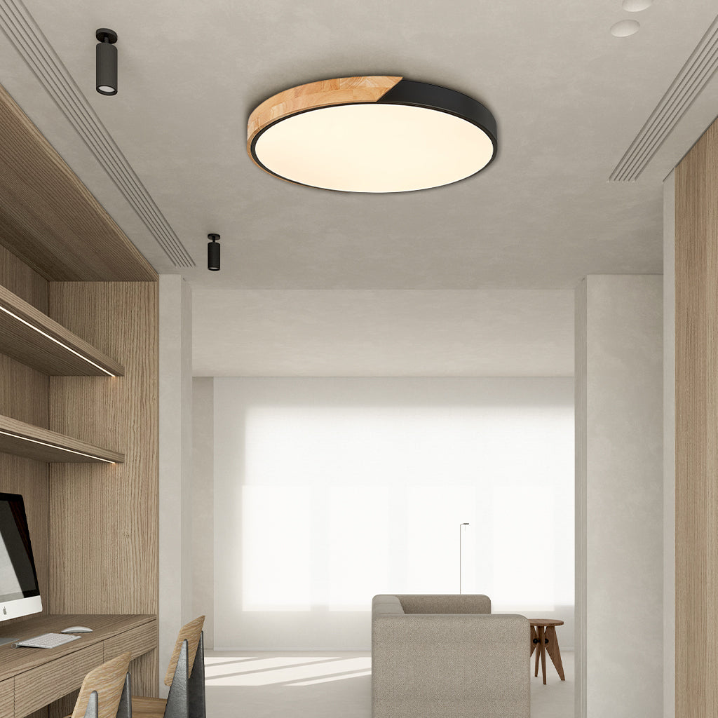 Round Dimmable Macaron LED Ceiling Lamp with Wood Accent