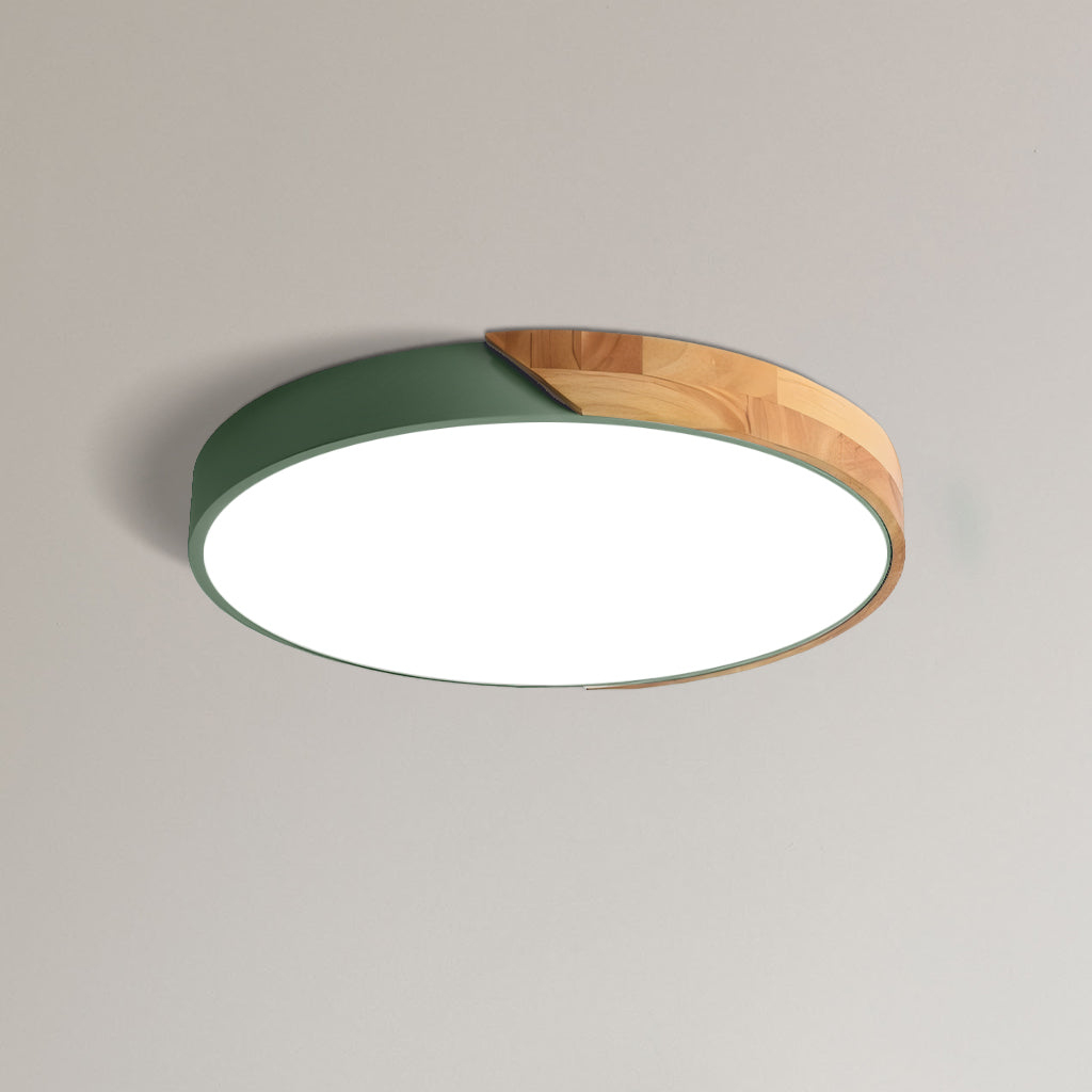 Round Dimmable Macaron LED Ceiling Lamp with Wood Accent