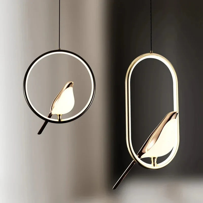Pendant Light with Golden Bird and LED Lighting