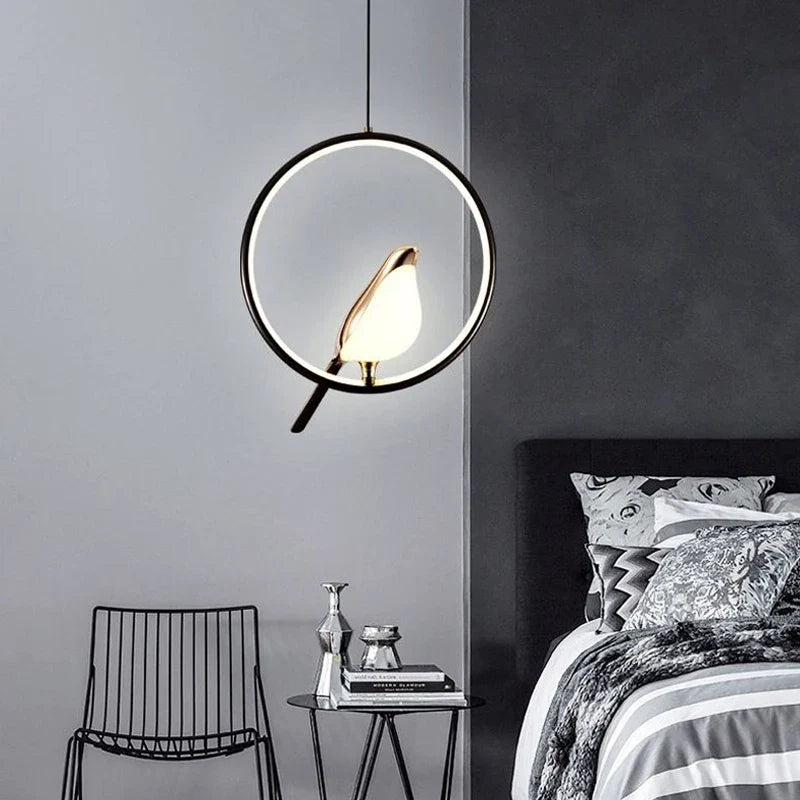 Pendant Light with Golden Bird and LED Lighting