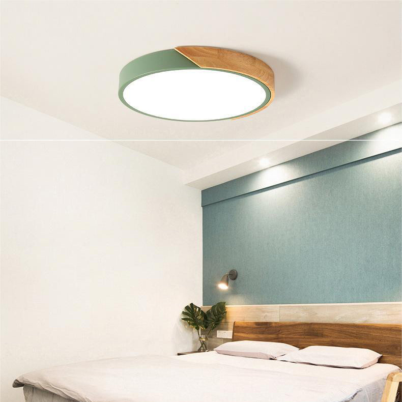 Scandinavian Ceiling Light – Round Wooden Design – Macaron Style –  Warm Light