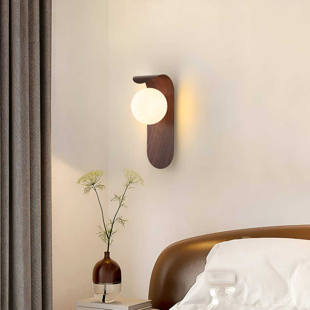 Scandinavian Wooden LED Wall Lamp with Glass Globe Minimalist Sconce