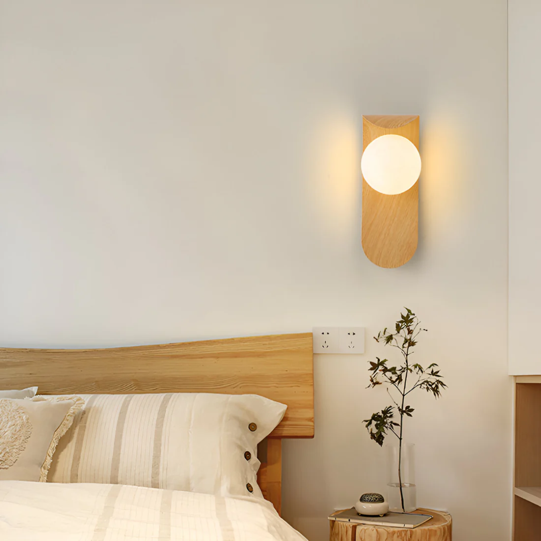 Scandinavian Wooden LED Wall Lamp with Glass Globe Minimalist Sconce