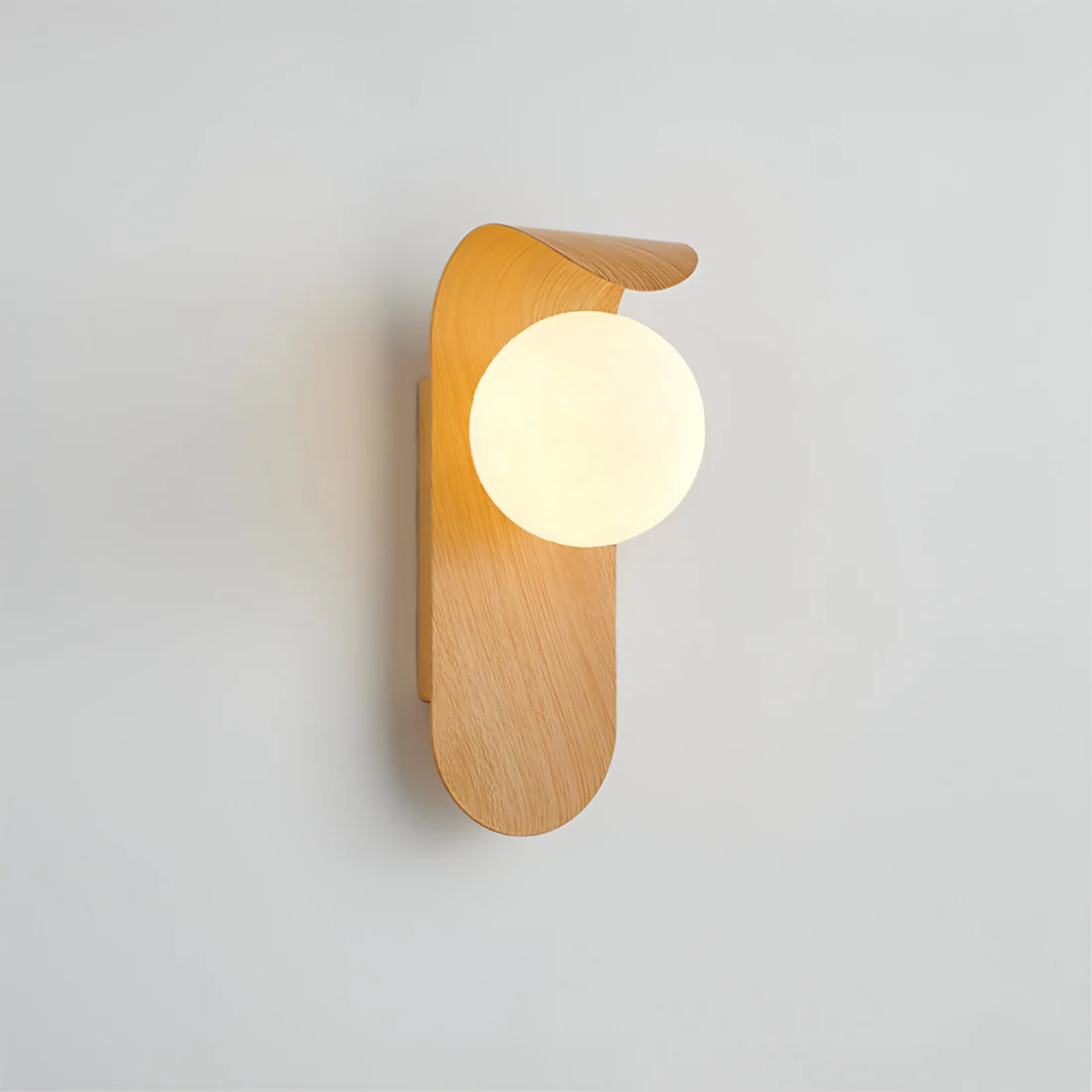Scandinavian Wooden LED Wall Lamp with Glass Globe Minimalist Sconce