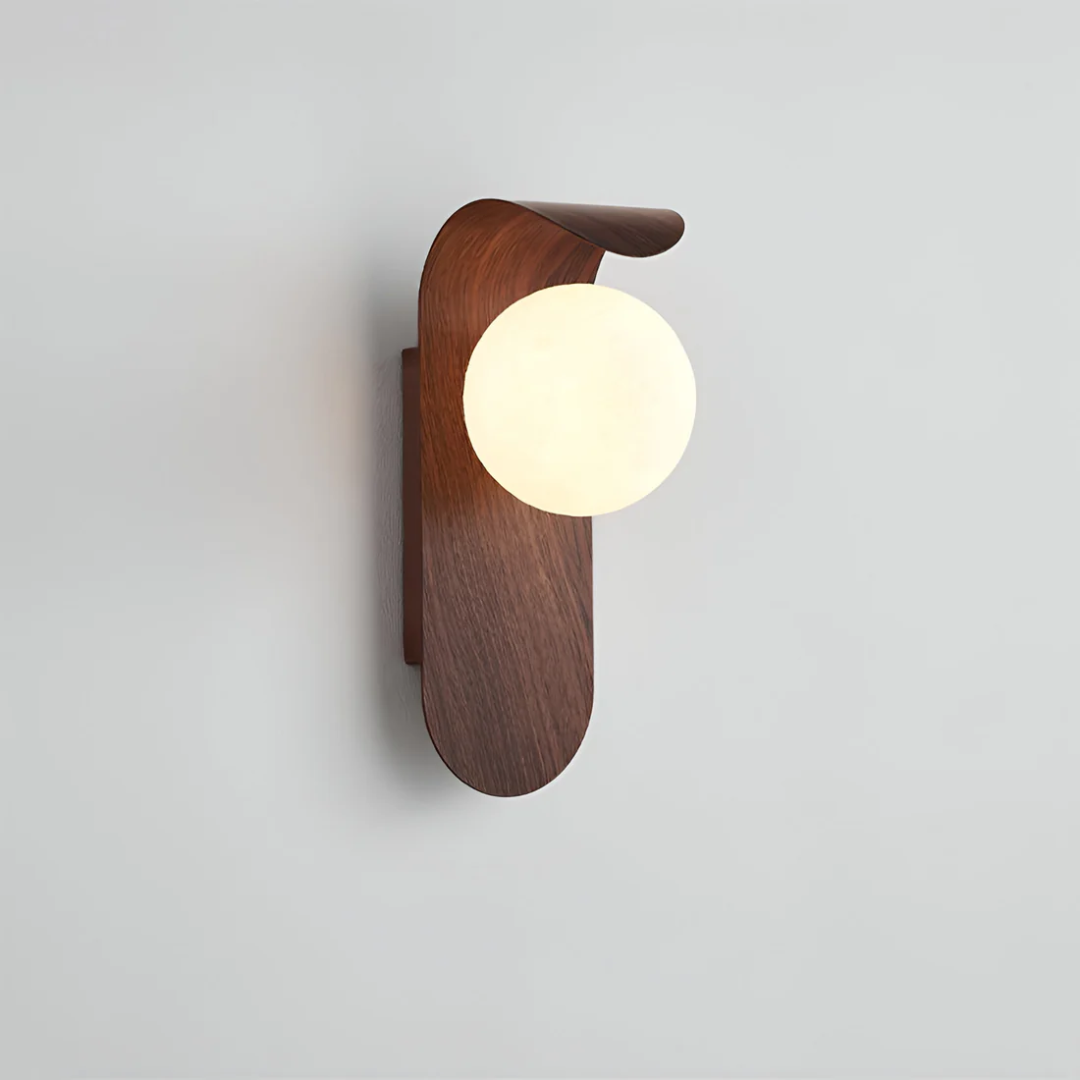 Scandinavian Wooden LED Wall Lamp with Glass Globe Minimalist Sconce