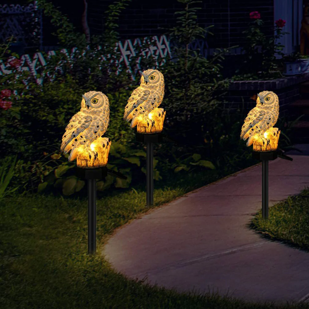 Solar Owl Garden Pathway Light with Warm LED Glow, Outdoor Stake Lamp for Lawn and Walkway Decoration