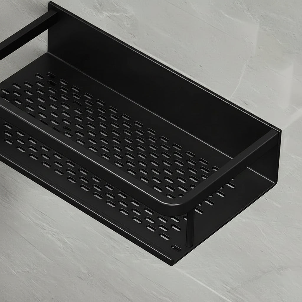 Black Aluminium Shower Shelf with Space-Saving Wall-Mounted Design