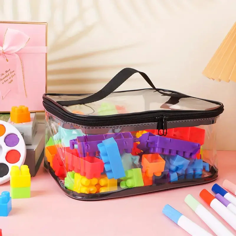 Transparent Mesh Toy Storage Bag with Zipper, Large Capacity Organizer for Toys, Puzzles and Building Blocks