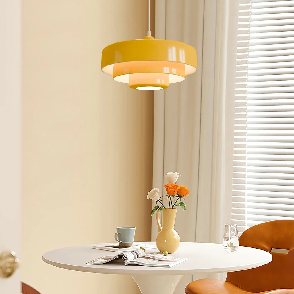 Triple Layer Disc Macaron Pendant Light with Adjustable Height