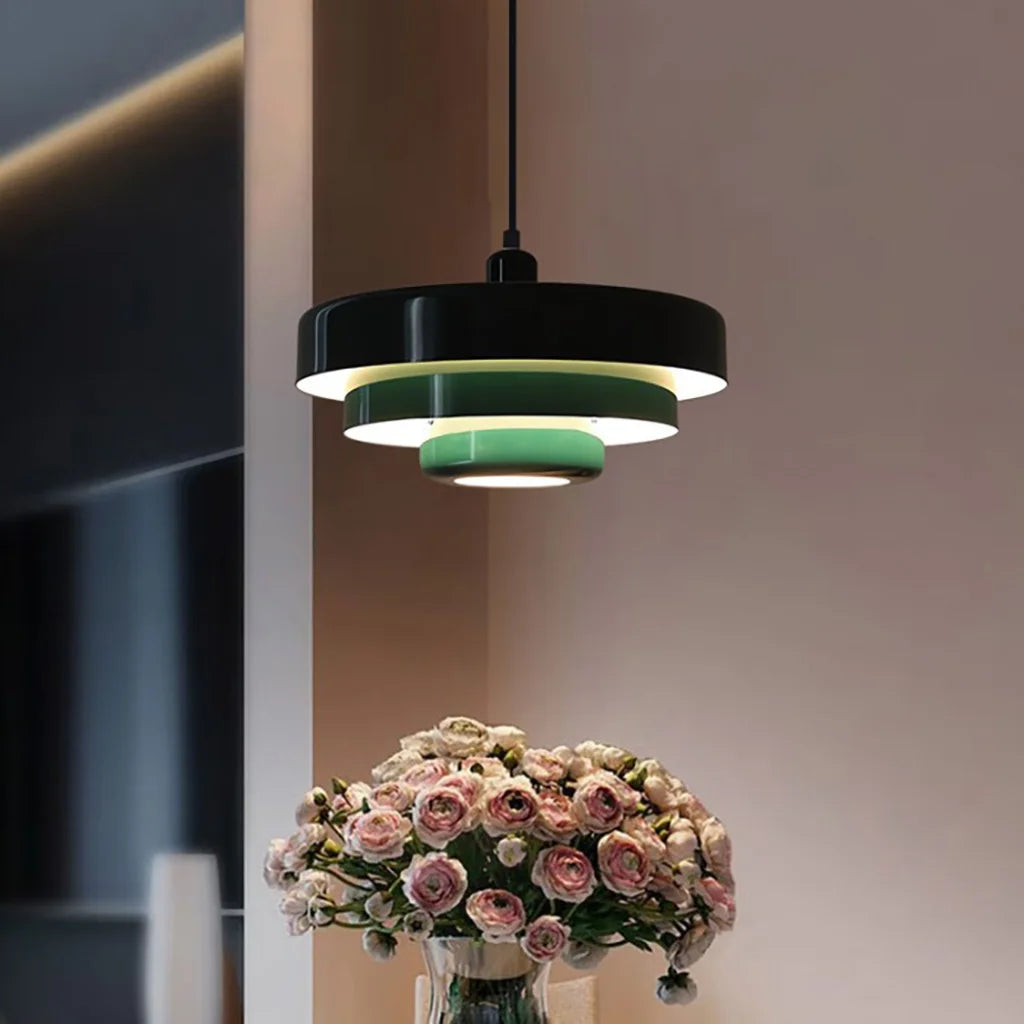 Triple Layer Disc Macaron Pendant Light with Adjustable Height