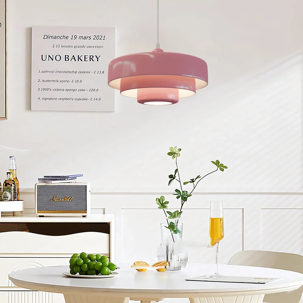 Triple Layer Disc Macaron Pendant Light with Adjustable Height