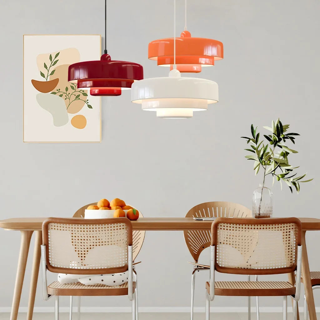 Triple Layer Disc Macaron Pendant Light with Adjustable Height