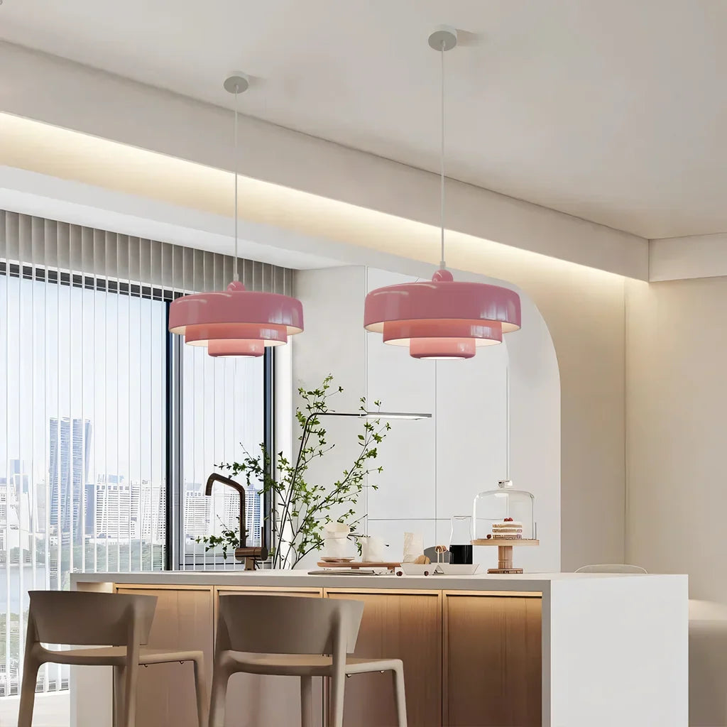 Triple Layer Disc Macaron Pendant Light with Adjustable Height