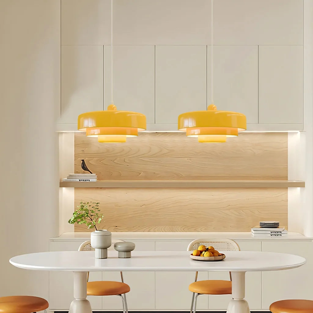 Triple Layer Disc Macaron Pendant Light with Adjustable Height