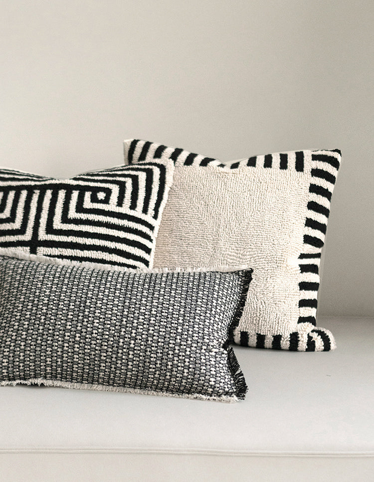 Tufted Cushion Cover 100% Cotton, Modern Black and Beige Stripe – Stylish Sofa and Couch Cushion Cover
