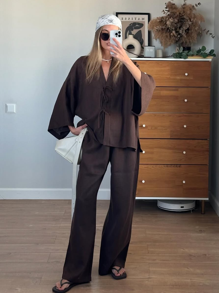 Two Piece Cotton Linen Set Women