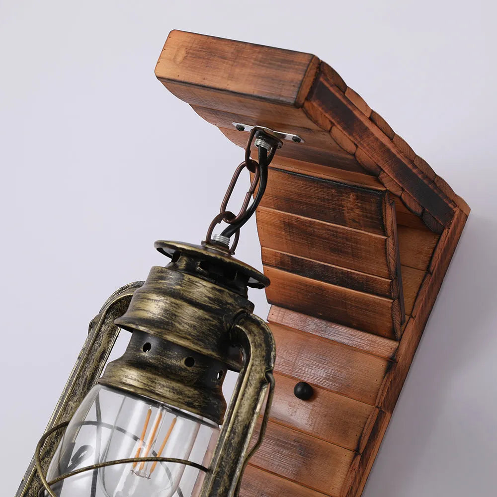 Vintage Wooden Wall Lamp – Rustic Indoor Wall Sconce with E27 LED Compatibility