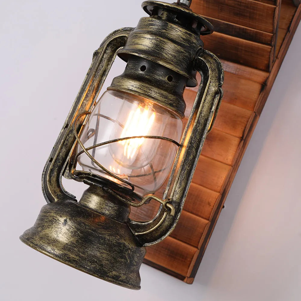 Vintage Wooden Wall Lamp – Rustic Indoor Wall Sconce with E27 LED Compatibility