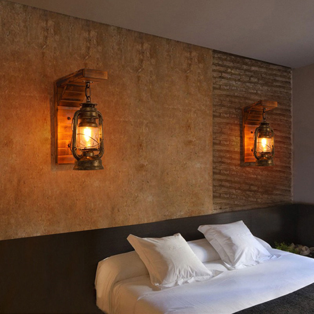 Vintage Wooden Wall Lamp – Rustic Indoor Wall Sconce with E27 LED Compatibility